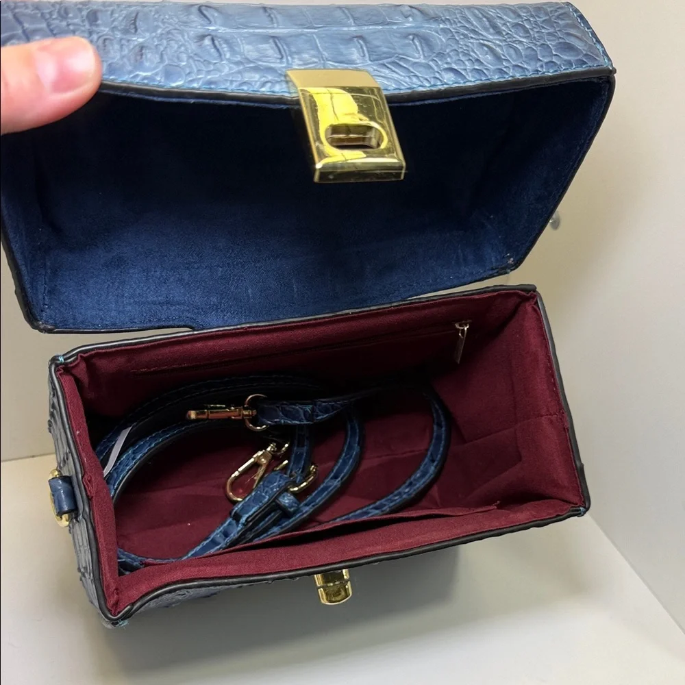 Structured Blue Croc-Embossed Top-Handle Satchel - Picture 5 of 9